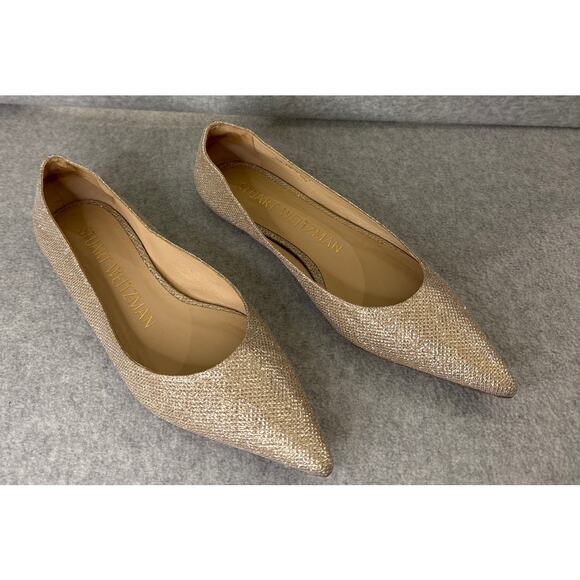 Stuart Weitzman Emilia Pointed Toe Flat Glitter Poudre New Noir 6.5M Excellent - Picture 2 of 10